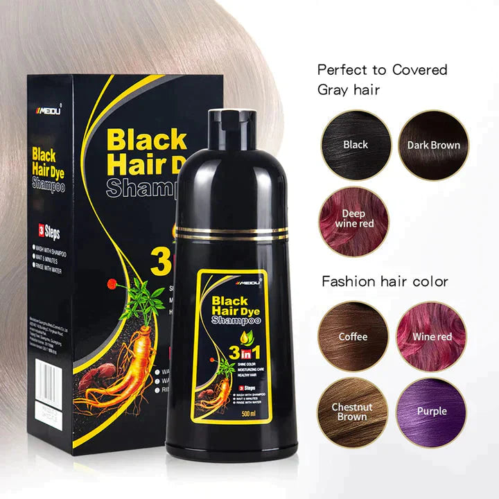 Unisex Instant Black Herbal Hair Dye Shampoo 3 in 1
